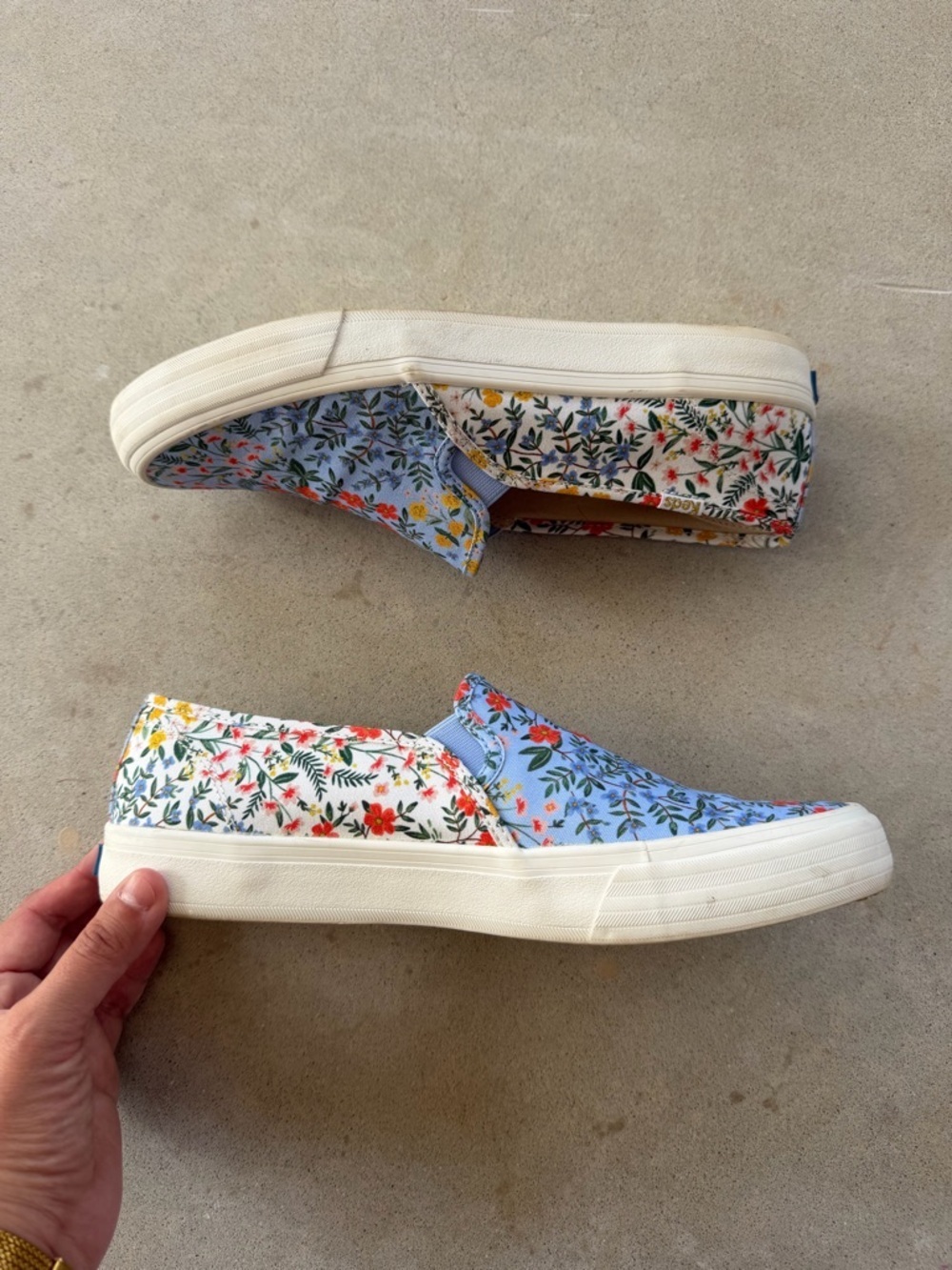 Keds + Rifle Paper Co. Blue White Floral Slip-On Sneaker Shoes Women's Size 10 - Picture 7 of 11